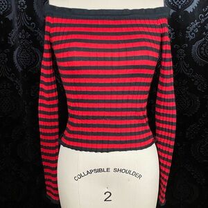 Forever 21 Red and Black Off-the-Shoulder Sweater